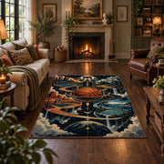 Smoky Basketball Hoop Rug displayed in a living room
