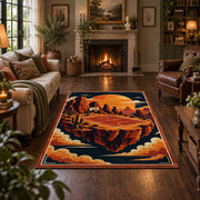 Desert Canyon Basketball Rug displayed in a living room