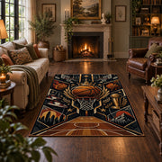 Golden Winged Basketball Rug displayed in a living room