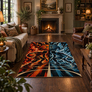 Fire and Ice Basketball Rug displayed in a living room