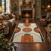 Minimal Basketball Court Diagram Rug displayed in a living room