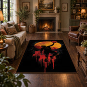 Melting Basketball Skyline Rug displayed in a living room