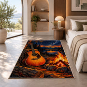 campfire guitar night rug in a bedroom with an arched window