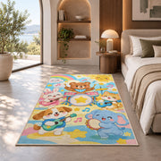 kids animal band rug in a bedroom with an arched window