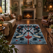 Maple Leaf Hockey Rink Rug displayed in a living room