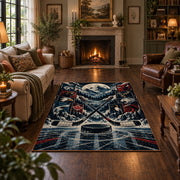 Mountain Hockey Puck Rug displayed in a living room