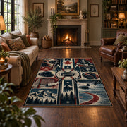 Hockey Arena Panel Collage Rug displayed in a living room