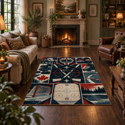 Hockey Rink Panel Collage Rug displayed in a living room