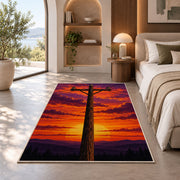 power line pole sunset rug in a bedroom with an arched window