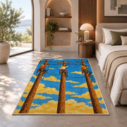 linemen crew on poles rug in a bedroom with an arched window