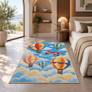 Hot Air Balloon Rug in a bedroom with an arched window