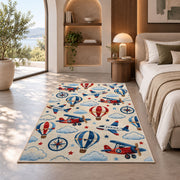 Airplane Pattern Rug in a bedroom with an arched window