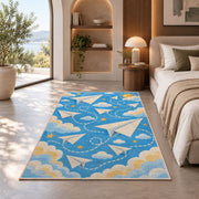 Paper Airplane Rug in a bedroom with an arched window