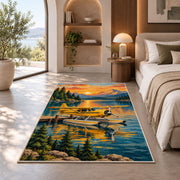 Seaplane Lake Rug in a bedroom with an arched window