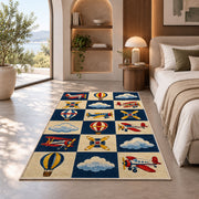 Retro Airplane Checkered Rug in a bedroom with an arched window