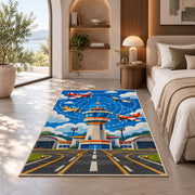 Control Tower Rug in a bedroom with an arched window