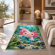 Axolotl Lake Rug in a bedroom with an arched window