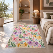Axolotl Pattern Rug in a bedroom with an arched window