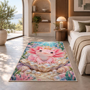 Axolotl Princess Rug in a bedroom with an arched window