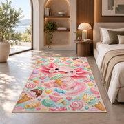Axolotl Ice Cream Rug in a bedroom with an arched window