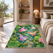 Axolotl Pond Rug in a bedroom with an arched window