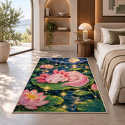 Sleeping Axolotl Rug in a bedroom with an arched window