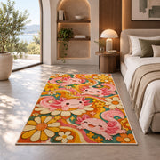 Retro Groovy Axolotl Rug in a bedroom with an arched window