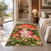 Axolotl Mushroom Rug in a bedroom with an arched window