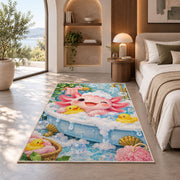 Axolotl Bubble Bath Rug in a bedroom with an arched window
