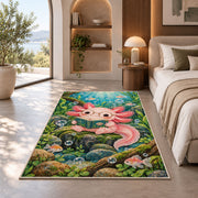 Axolotl Reading Book Rug in a bedroom with an arched window
