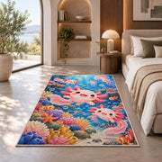 Axolotl Ocean Rug in a bedroom with an arched window