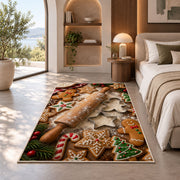Gingerbread baking rug in a bedroom with an arched window