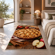 Apple pie rug in a bedroom with an arched window