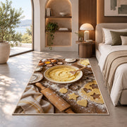 Baking flat lay rug in a bedroom with an arched window