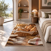 Fresh bread basket rug in a bedroom with an arched window