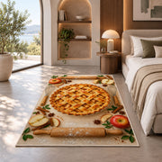 Apple pie with rolling pins rug in a bedroom with an arched window