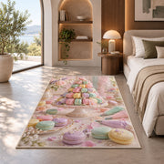 Pastel macaron tower rug in a bedroom with an arched window