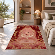 Ballerina on stage rug in a bedroom with an arched window