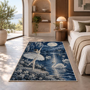 Swan lake ballerina rug in a bedroom with an arched window