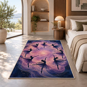 Ballerina silhouettes rug in a bedroom with an arched window