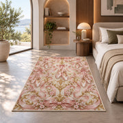 Pointe shoes ribbon damask rug in a bedroom with an arched window