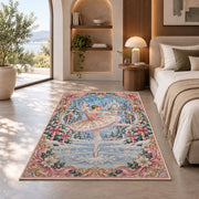 Winter ballerina rug in a bedroom with an arched window