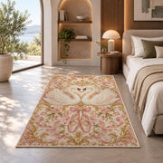 Swan heart rug in a bedroom with an arched window