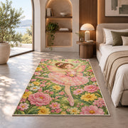 Butterfly fairy ballerina rug in a bedroom with an arched window