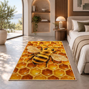 Honeybee Honeycomb Rug in a bedroom with an arched window