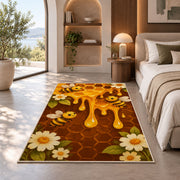 Dripping Honeycomb Bee Rug in a bedroom with an arched window
