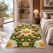 Bee Ring Daisy Medallion Rug in a bedroom with an arched window