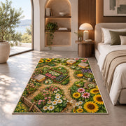 Bee Garden Top View Rug in a bedroom with an arched window