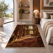Grand Old Library rug in a bedroom with an arched window