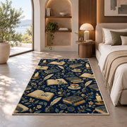 Book and Quill Pattern rug in a bedroom with an arched window